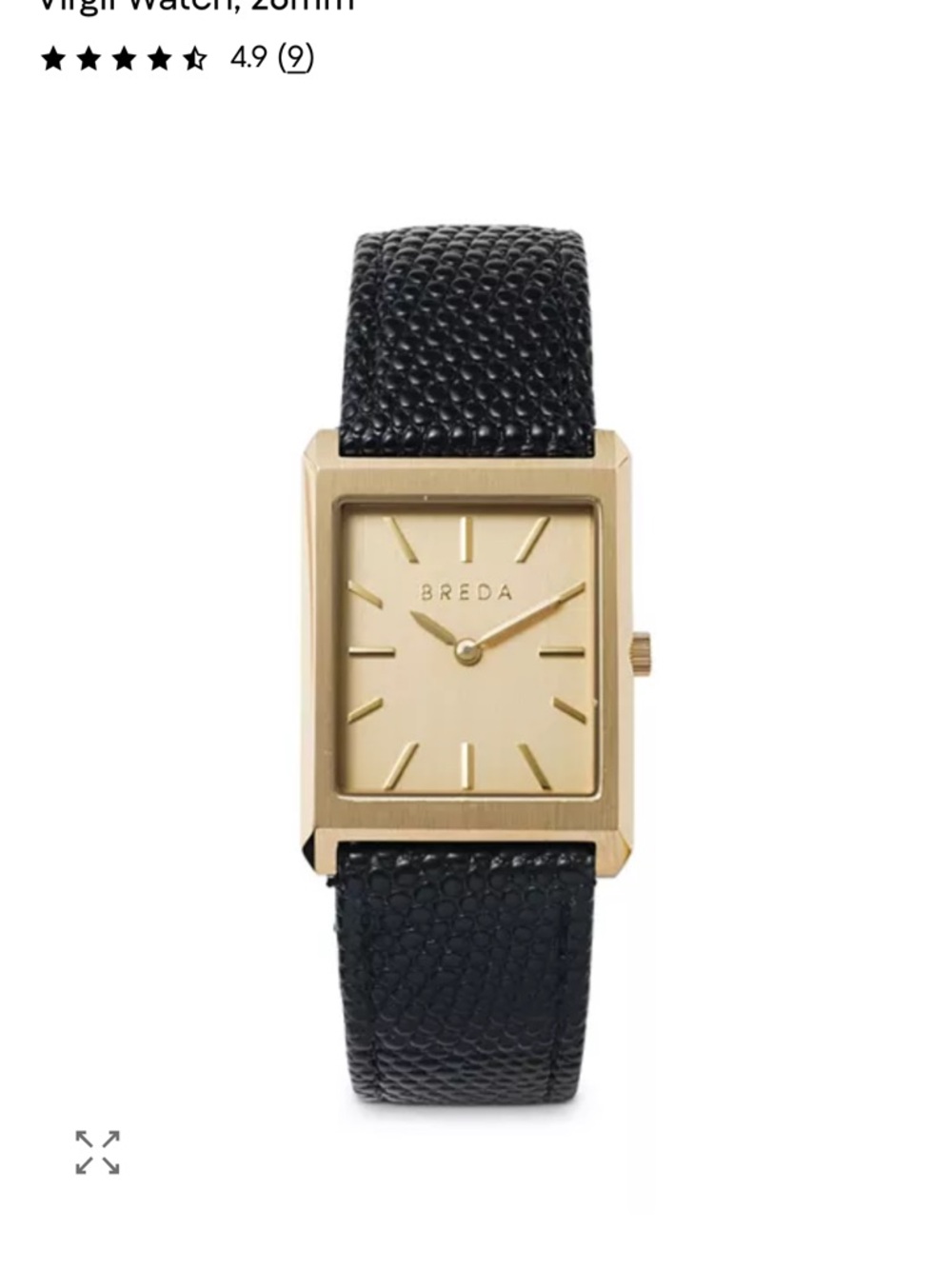 BREDA Virgil Watch 26mm Gold-Tone Rectangular Watch with Black Leather Strap